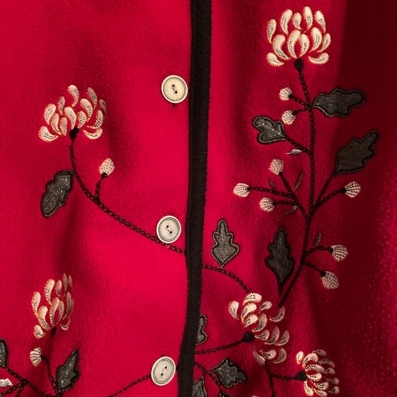 Vintage Alfred Dunner Fleece Floral Dragonfly Jacket Lightweight Silver Buttons - Picture 4 of 13